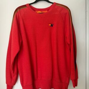 Aviator Nation Red Sweatshirt with Logo and Striped Sleeves